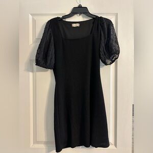 Altar’d State Black Fitted dress with balloon dotted sleeves - Size Medium